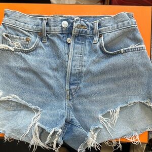 Re/Done Light Blue Distressed Jean Shorts